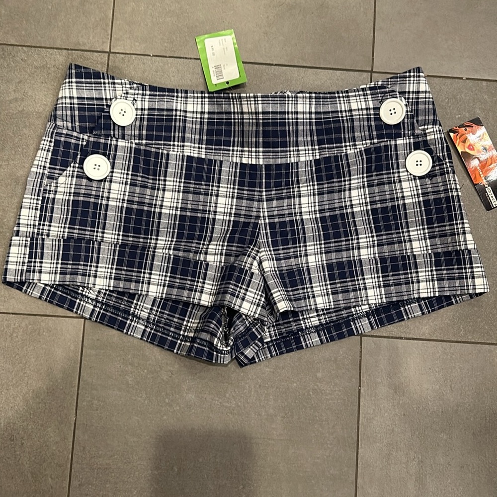 Necessary Objects Blue and White Plaid Shorts